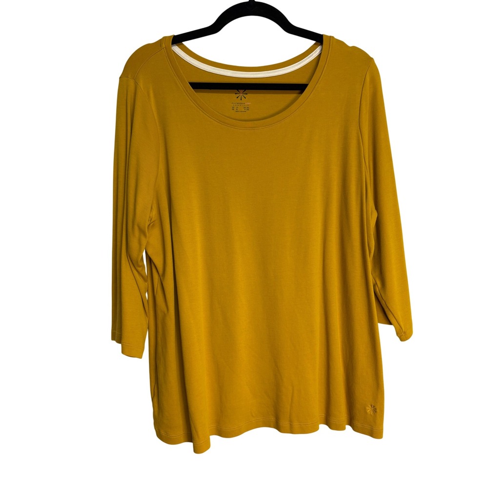 Isaac Mizrahi Live!, Gold Mustard, 3/4 Sleeves Shirt, Women's Plus Size 1X
